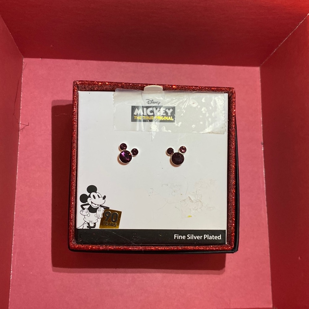 🆕Earrings,Disney anniversary garnet colored Mickey Mouse earrings beautiful
